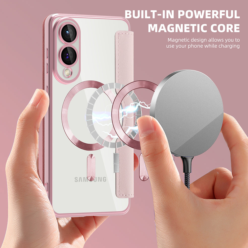 Funda MagSafe para Samsung Galaxy S25 Edge S937, Techsuit, SmartMag Book, Rosa