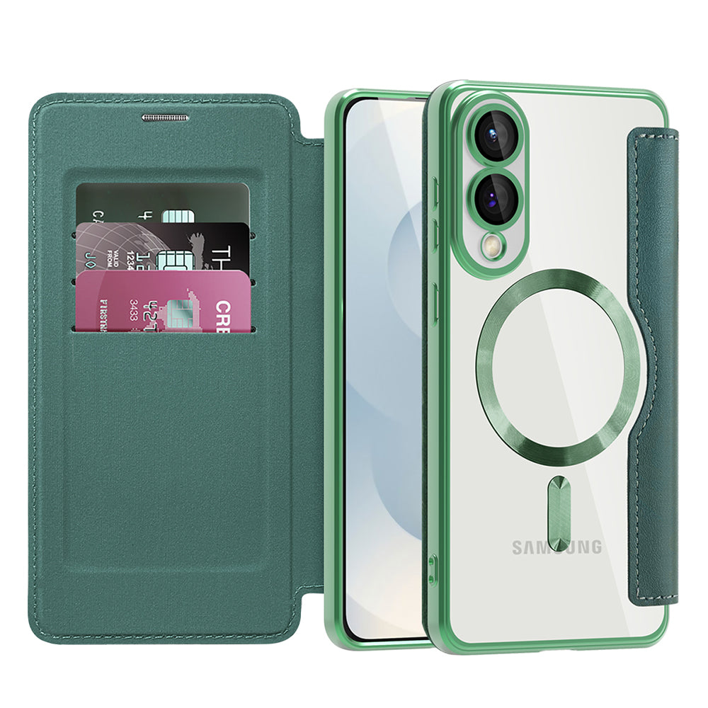 Funda MagSafe para Samsung Galaxy S25 Edge S937, Techsuit, SmartMag Book, Verde