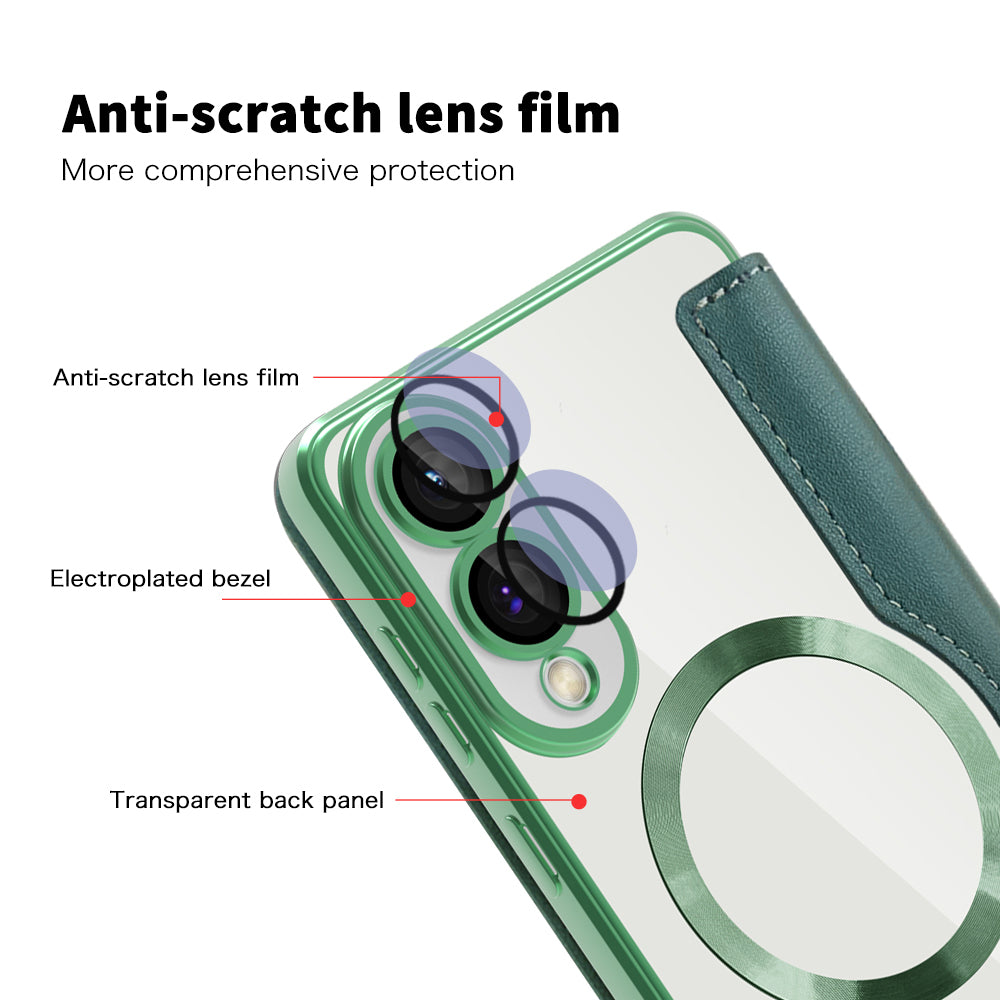 Funda MagSafe para Samsung Galaxy S25 Edge S937, Techsuit, SmartMag Book, Verde
