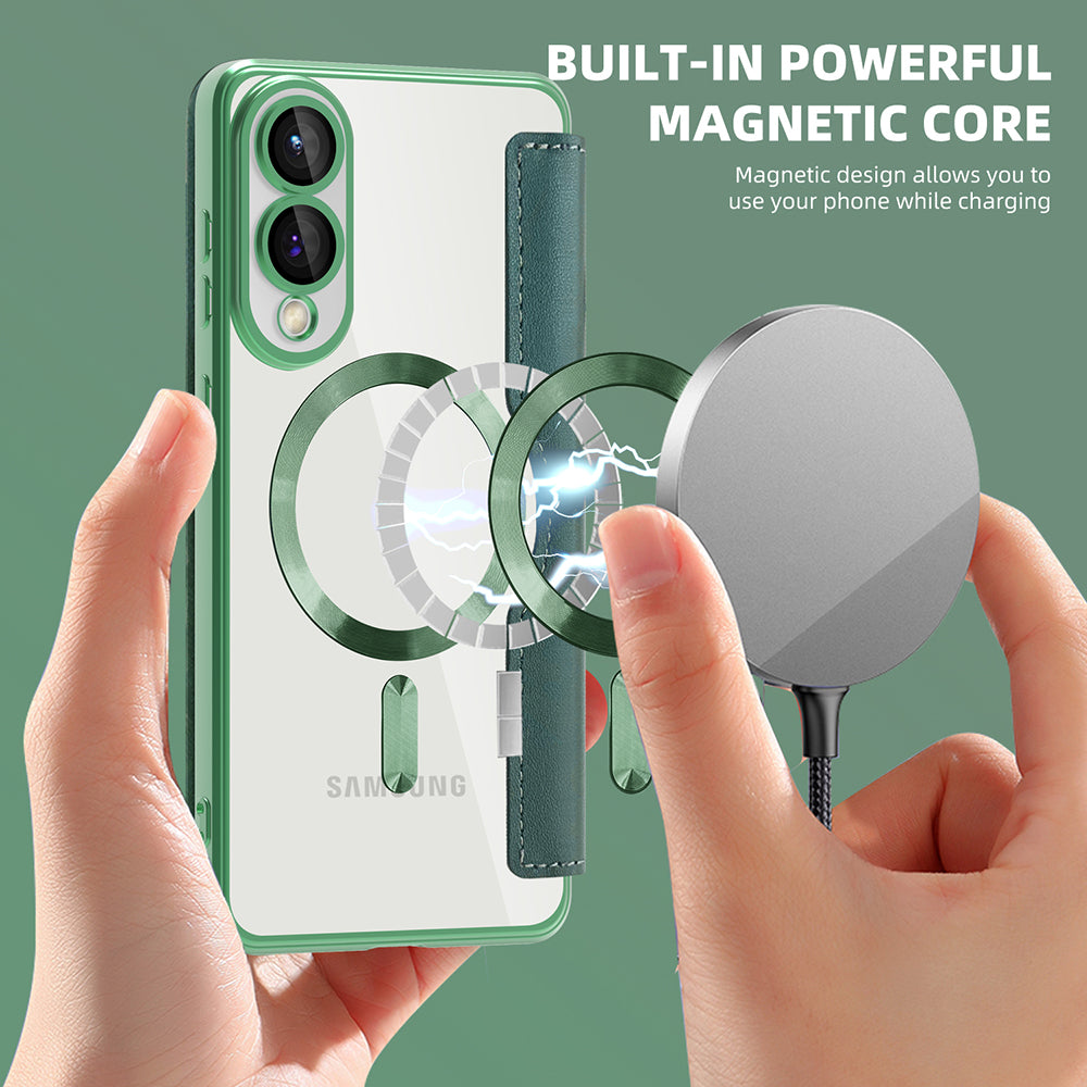 Funda MagSafe para Samsung Galaxy S25 Edge S937, Techsuit, SmartMag Book, Verde