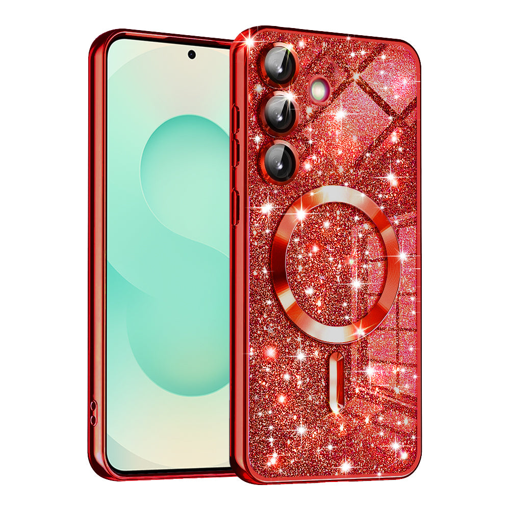 Funda MagSafe para Samsung Galaxy S25+ S936, Techsuit, Luxury Glitter, Roja