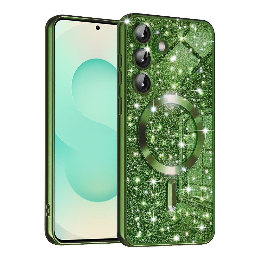 Funda MagSafe para Samsung Galaxy S25+ S936, Techsuit, Luxury Glitter, Verde Oscuro