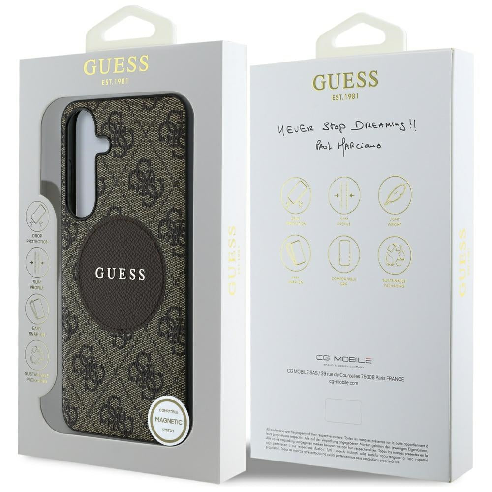 MagSafe Case for Samsung Galaxy S25 S931, Guess, 4G Circle Classic Logo, Brown