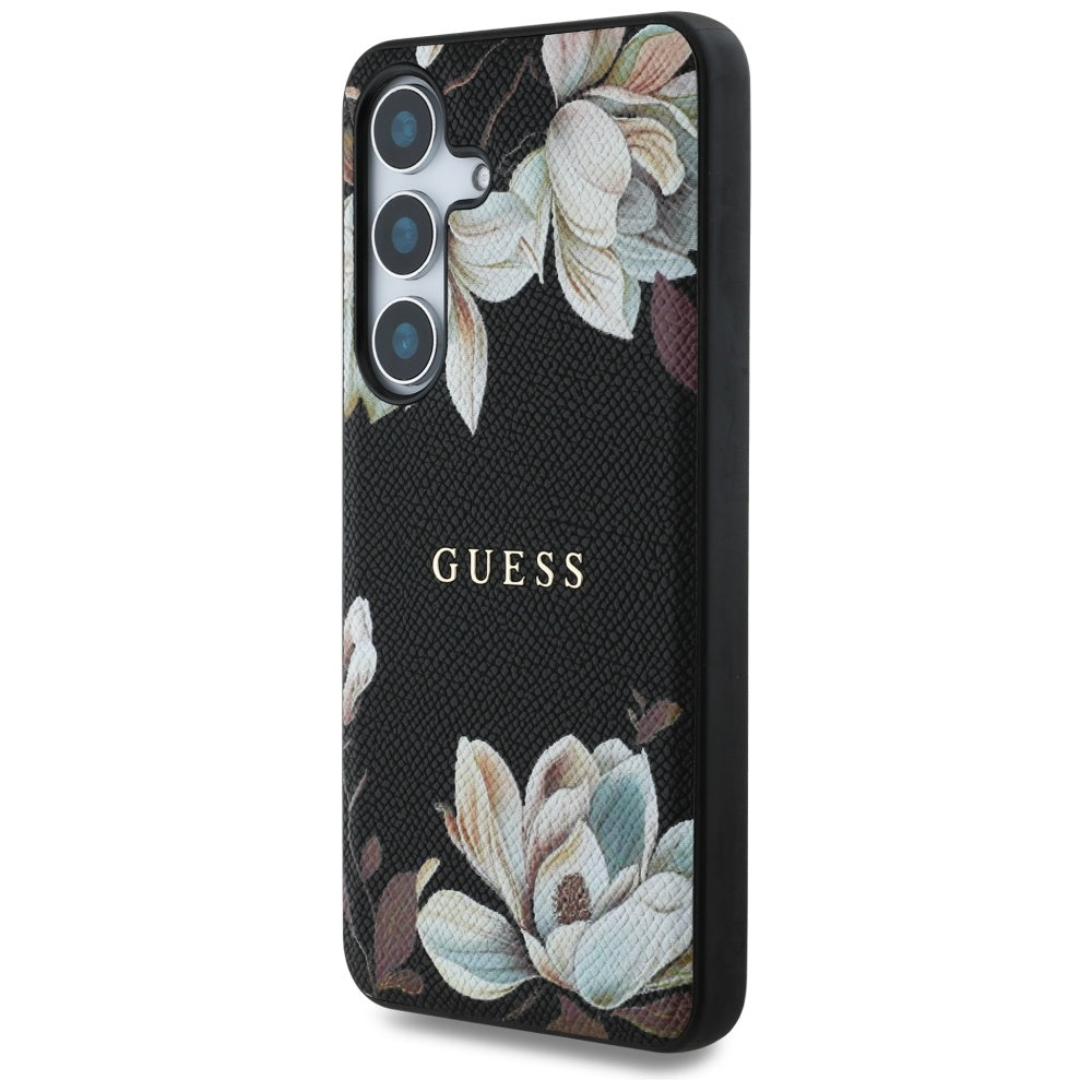 Funda MagSafe para Samsung Galaxy S25 S931, Guess, Grained Flowers, Negra