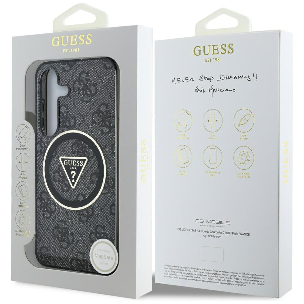 MagSafe Case for Samsung Galaxy S25 S931, Guess, IML Glitter 4G Circle Triangle, Black