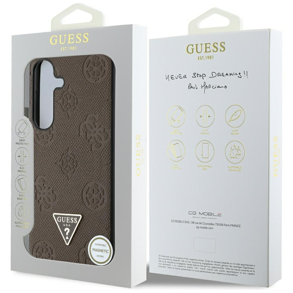 MagSafe Case for Samsung Galaxy S25 S931, Guess, Peony Grained Hot Stamp Triangle, Brown