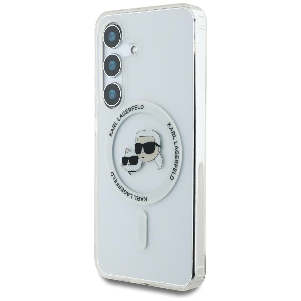 Funda MagSafe para Samsung Galaxy S25 S931, Karl Lagerfeld, IML Metal Karl & Choupette's Heads, Blanca.