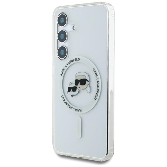 Funda MagSafe para Samsung Galaxy S25 S931, Karl Lagerfeld, IML Metal Karl & Choupette's Heads, Blanca.