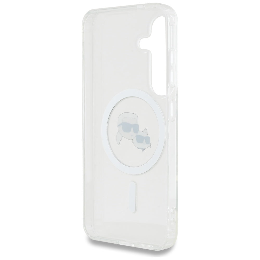 Funda MagSafe para Samsung Galaxy S25 S931, Karl Lagerfeld, IML Metal Karl & Choupette's Heads, Blanca.