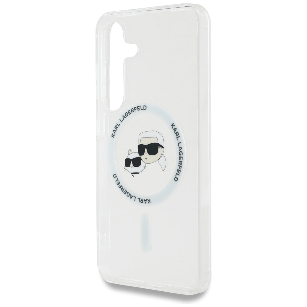Funda MagSafe para Samsung Galaxy S25 S931, Karl Lagerfeld, IML Metal Karl & Choupette's Heads, Blanca.