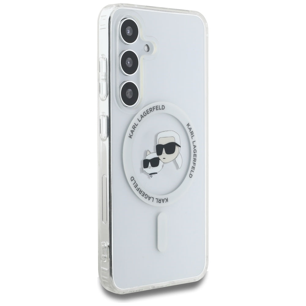 Funda MagSafe para Samsung Galaxy S25 S931, Karl Lagerfeld, IML Metal Karl & Choupette's Heads, Blanca.