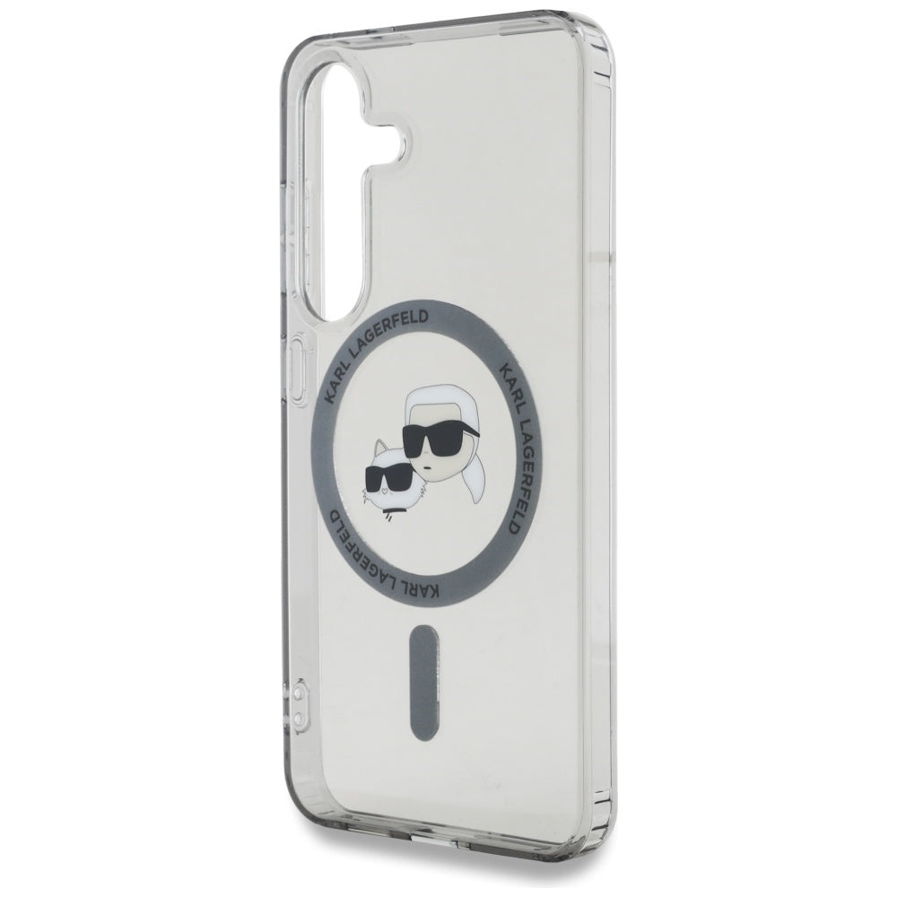 Funda MagSafe para Samsung Galaxy S25 S931, Karl Lagerfeld, IML Metal Karl & Choupette's Heads, Negra.