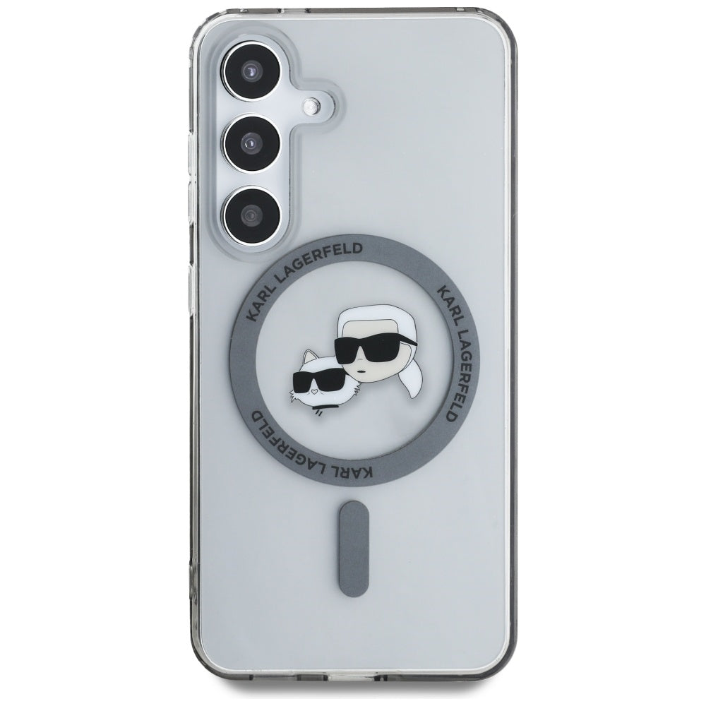 Funda MagSafe para Samsung Galaxy S25 S931, Karl Lagerfeld, IML Metal Karl & Choupette's Heads, Negra.