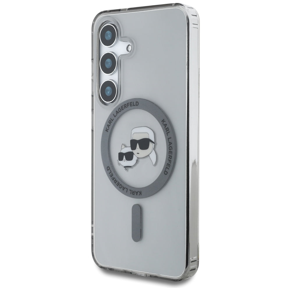 Funda MagSafe para Samsung Galaxy S25 S931, Karl Lagerfeld, IML Metal Karl & Choupette's Heads, Negra.