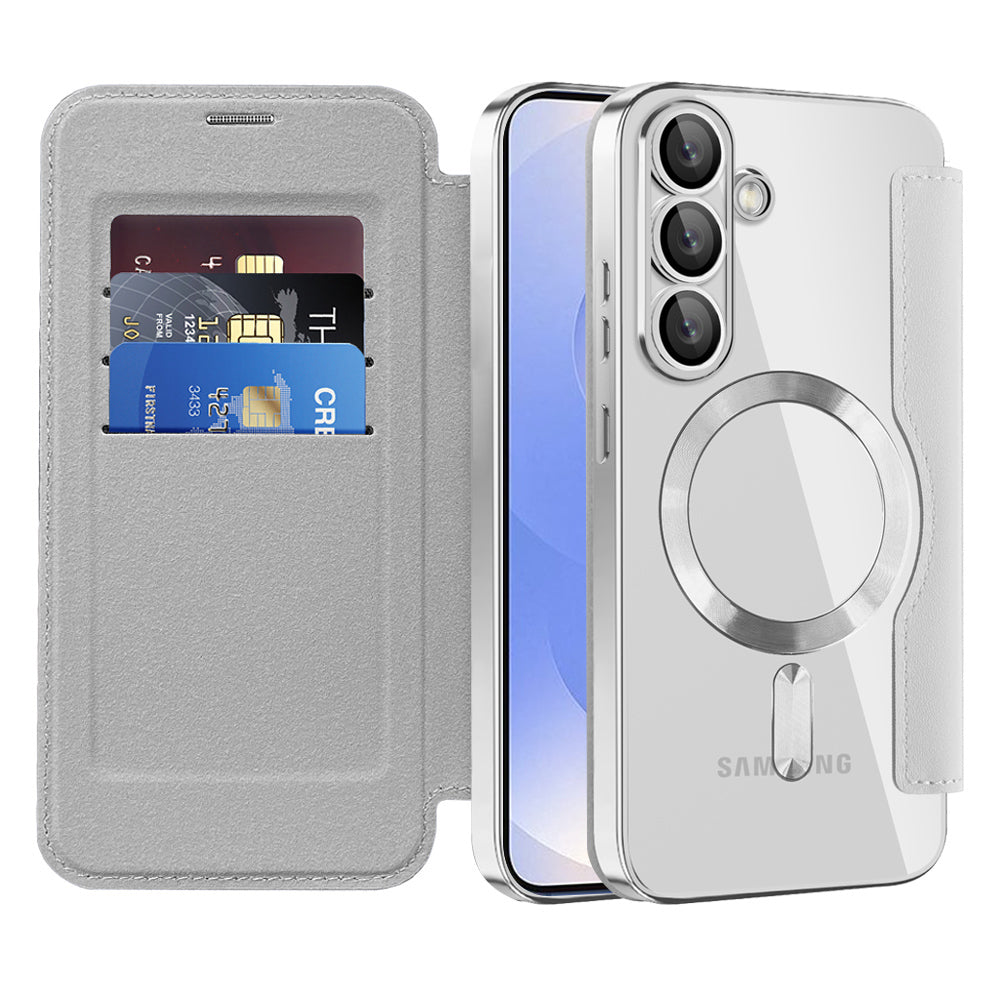 Funda MagSafe para Samsung Galaxy S25 S931, Techsuit, SmartMag Book, Gris