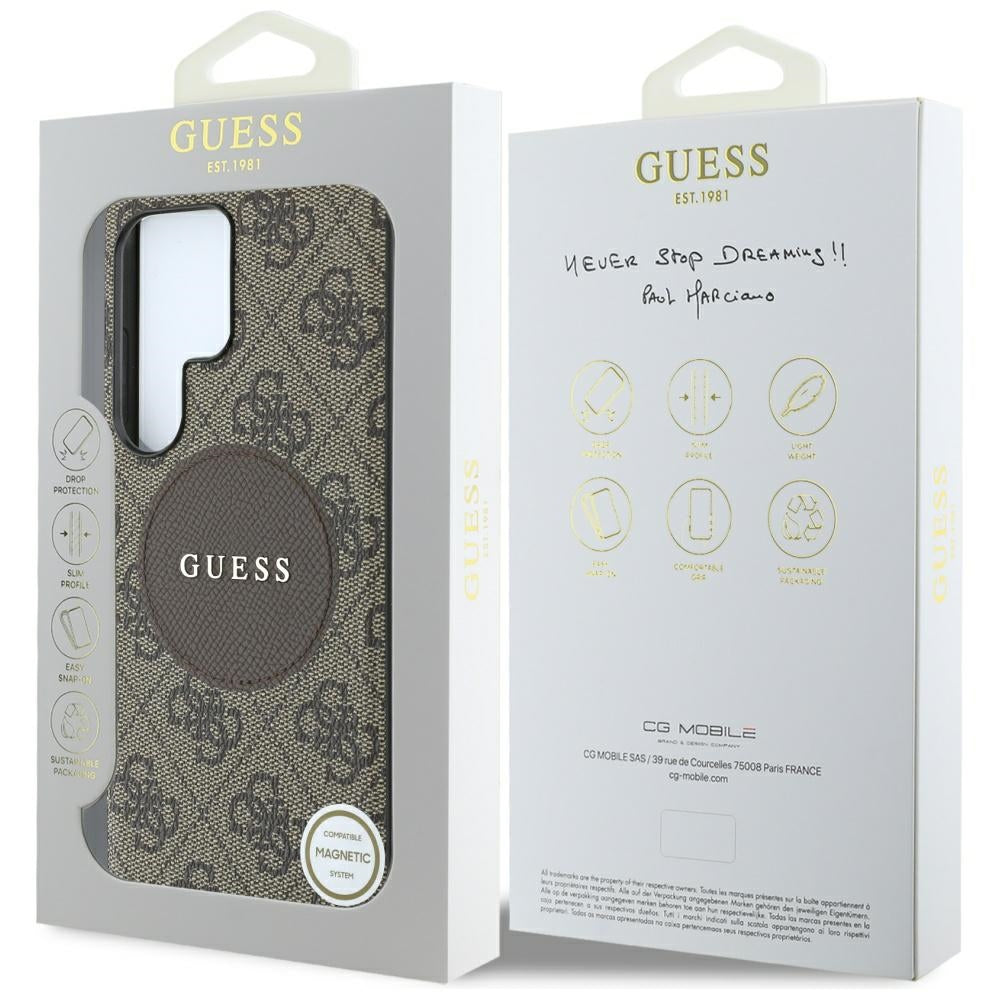Funda MagSafe para Samsung Galaxy S25 Ultra S938, Guess, 4G Circle Classic Logo, Marrón