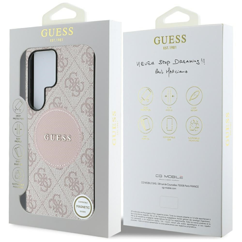 Funda MagSafe para Samsung Galaxy S25 Ultra S938, Guess, 4G Circle Classic Logo, Rosa.