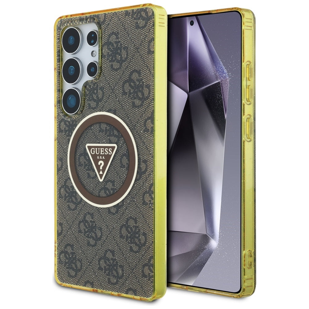 Funda MagSafe para Samsung Galaxy S25 Ultra S938, Guess, IML Glitter 4G Circle Triangle, Marrón