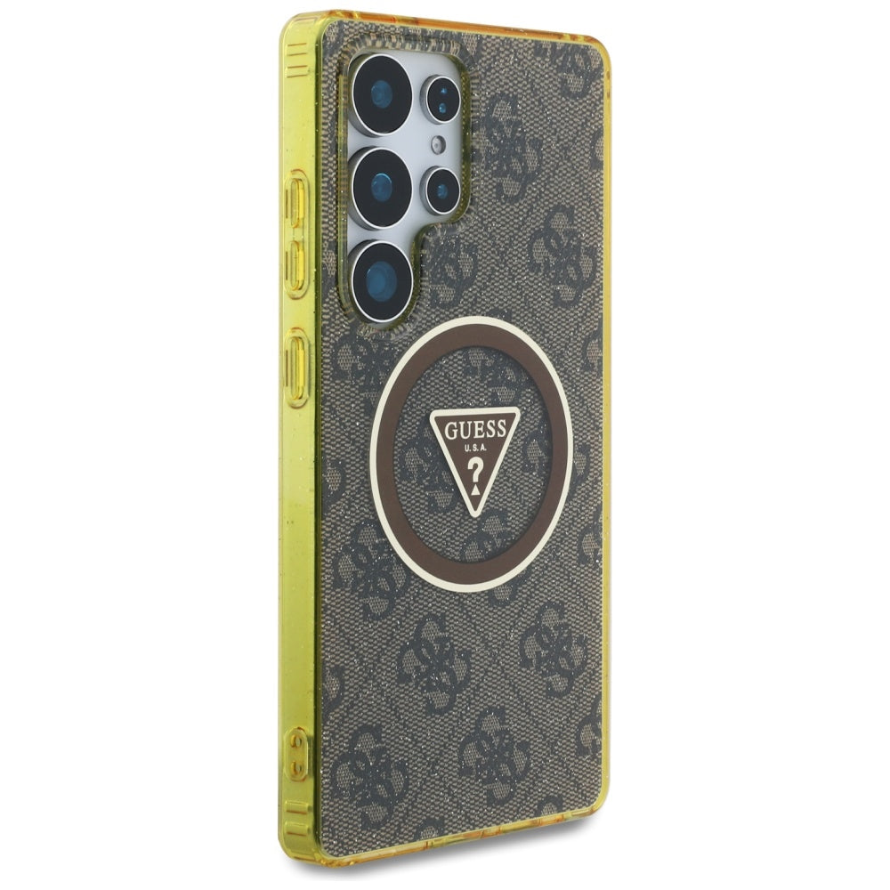 Funda MagSafe para Samsung Galaxy S25 Ultra S938, Guess, IML Glitter 4G Circle Triangle, Marrón