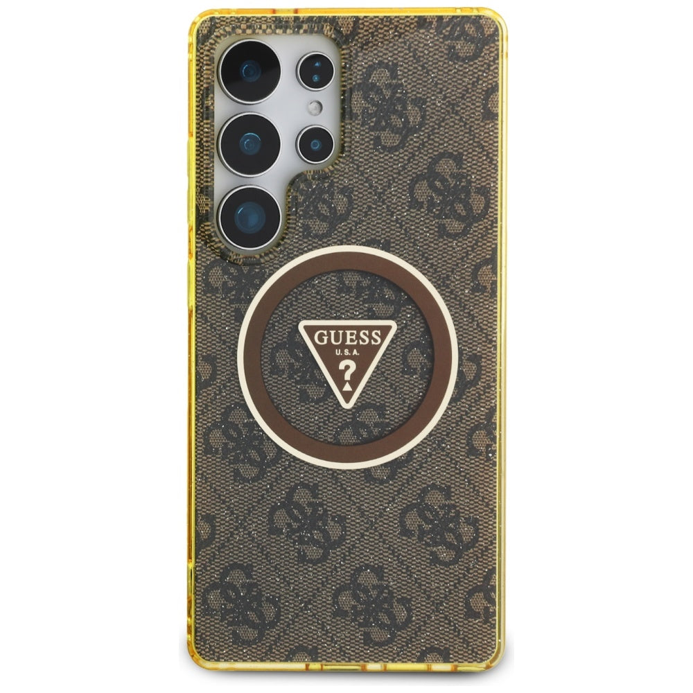 Funda MagSafe para Samsung Galaxy S25 Ultra S938, Guess, IML Glitter 4G Circle Triangle, Marrón