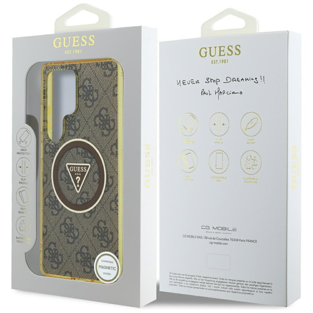 Funda MagSafe para Samsung Galaxy S25 Ultra S938, Guess, IML Glitter 4G Circle Triangle, Marrón