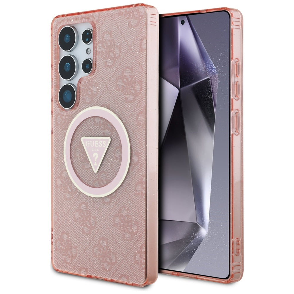 Funda MagSafe para Samsung Galaxy S25 Ultra S938, Guess, IML Glitter 4G Circle Triangle, Rosa