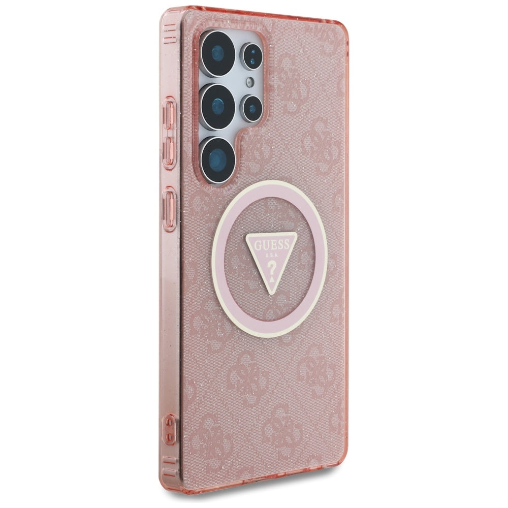 Funda MagSafe para Samsung Galaxy S25 Ultra S938, Guess, IML Glitter 4G Circle Triangle, Rosa