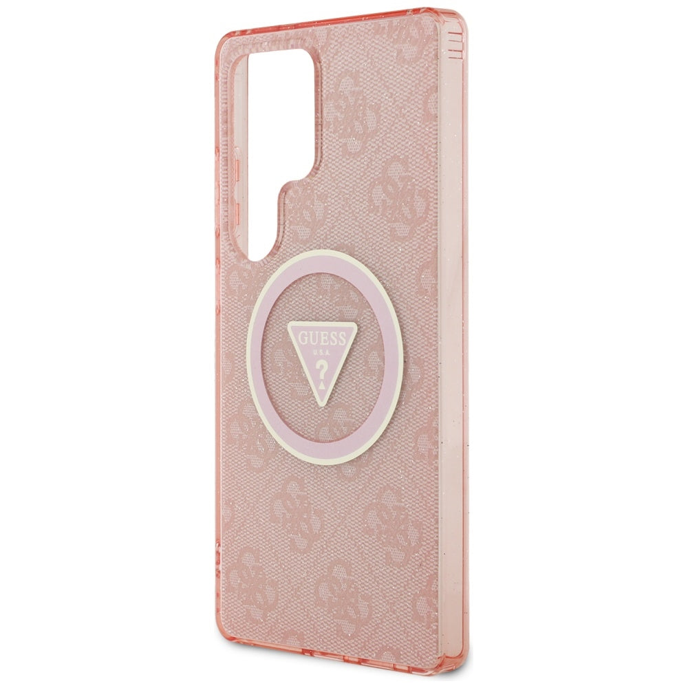 Funda MagSafe para Samsung Galaxy S25 Ultra S938, Guess, IML Glitter 4G Circle Triangle, Rosa