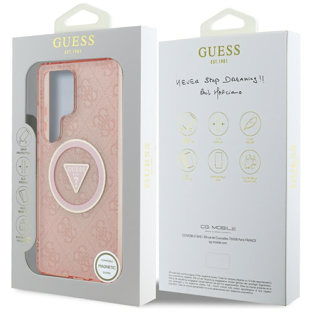 Funda MagSafe para Samsung Galaxy S25 Ultra S938, Guess, IML Glitter 4G Circle Triangle, Rosa