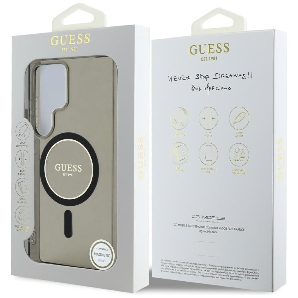Funda MagSafe para Samsung Galaxy S25 Ultra S938, Guess, IML Glitter Circle, Negra