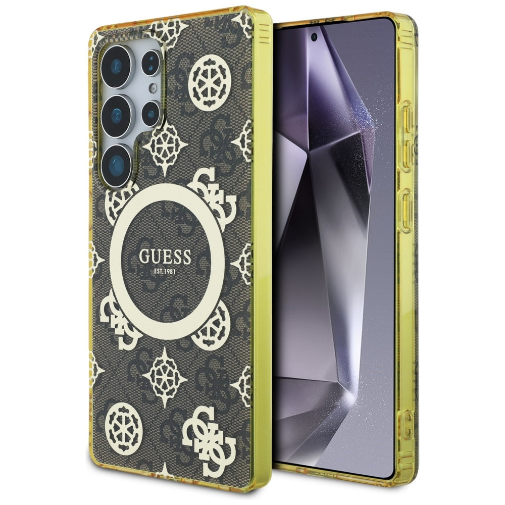 Funda MagSafe para Samsung Galaxy S25 Ultra S938, Guess, IML Peony On 4G Background, Marrón