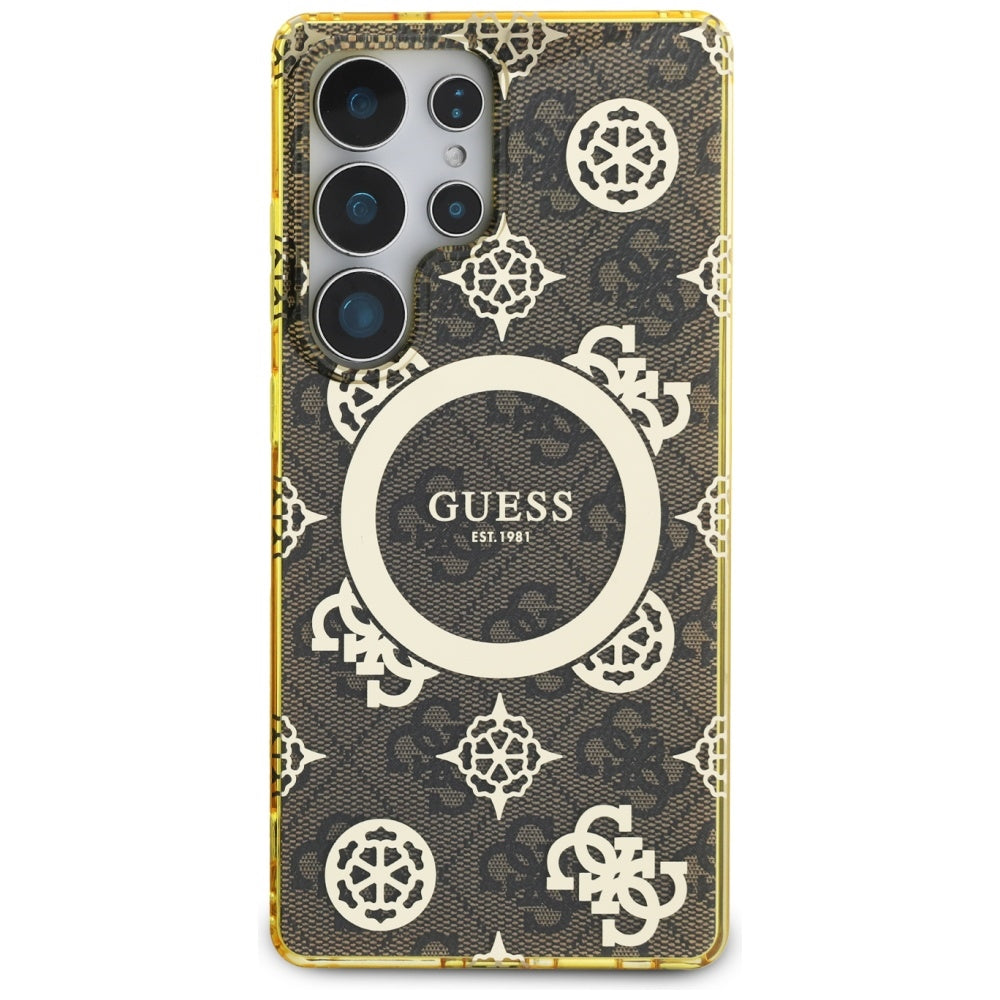 Funda MagSafe para Samsung Galaxy S25 Ultra S938, Guess, IML Peony On 4G Background, Marrón