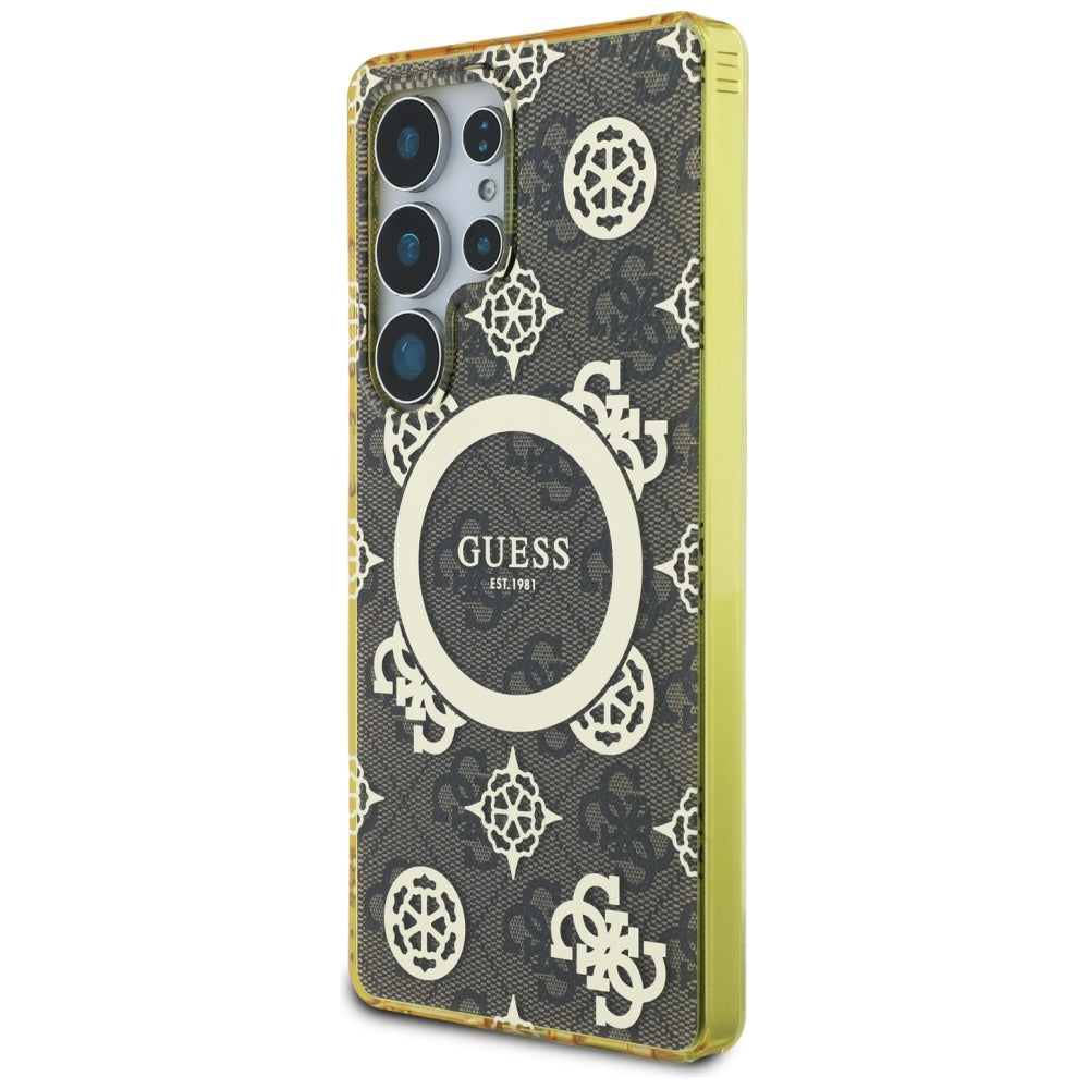 Funda MagSafe para Samsung Galaxy S25 Ultra S938, Guess, IML Peony On 4G Background, Marrón