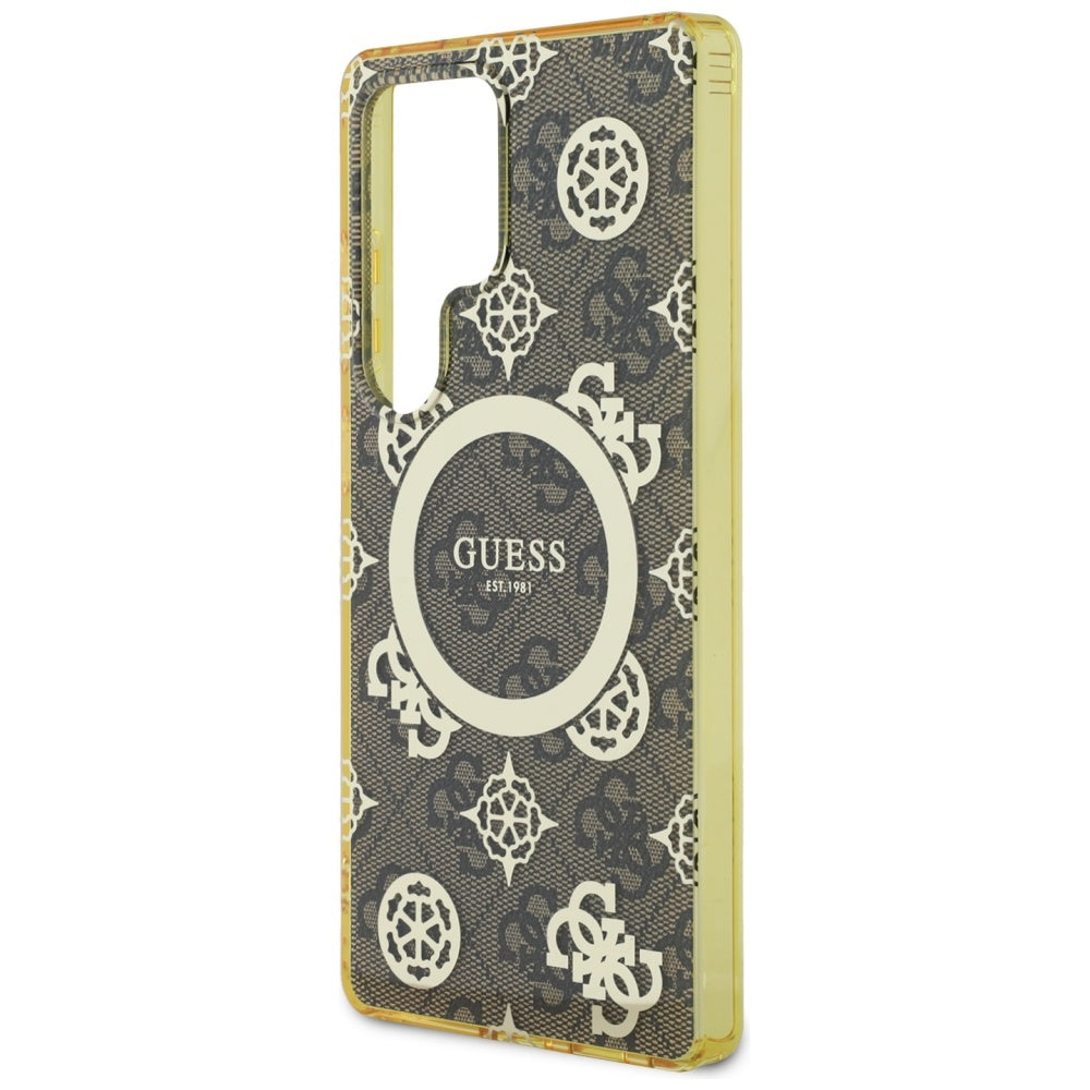 Funda MagSafe para Samsung Galaxy S25 Ultra S938, Guess, IML Peony On 4G Background, Marrón