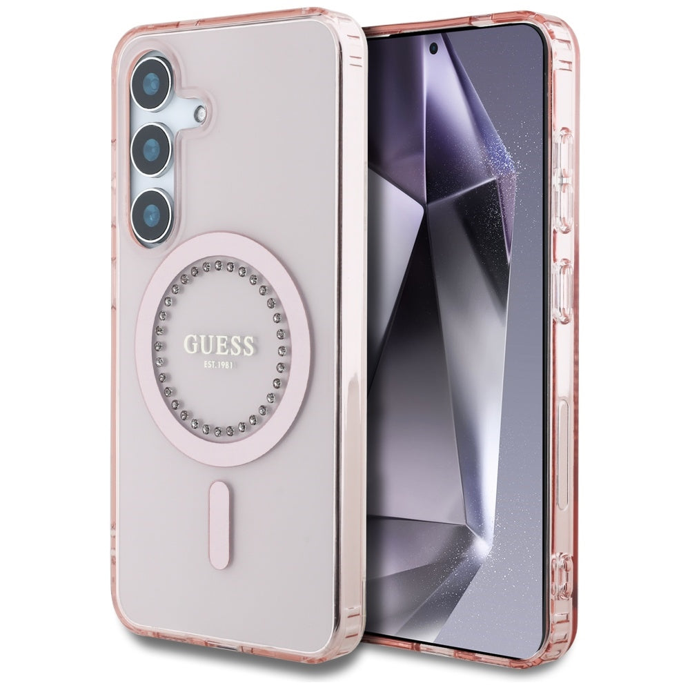 Funda MagSafe para Samsung Galaxy S25 S931, Guess, IML Rhinestone, Rosa
