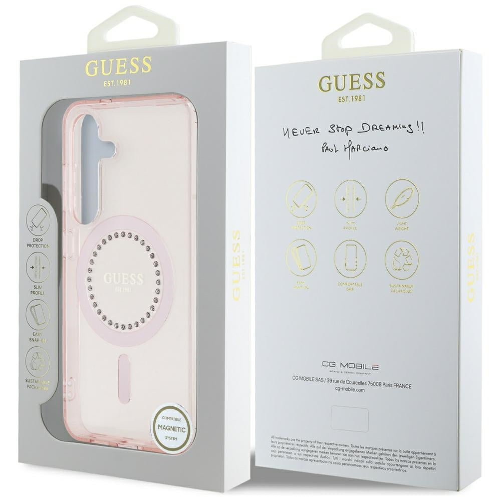 Funda MagSafe para Samsung Galaxy S25 S931, Guess, IML Rhinestone, Rosa
