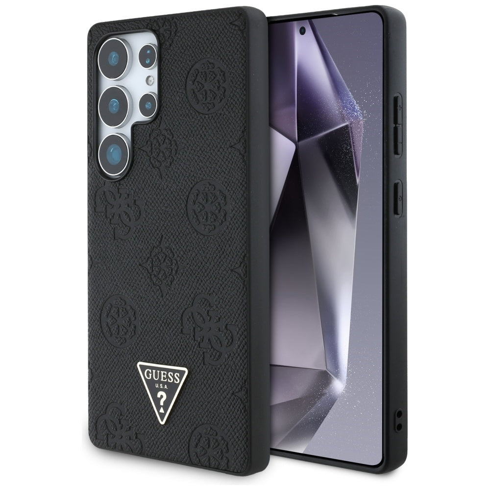 Funda MagSafe para Samsung Galaxy S25 Ultra S938, Guess, Peony Grained Hot Stamp Triangle, Negra