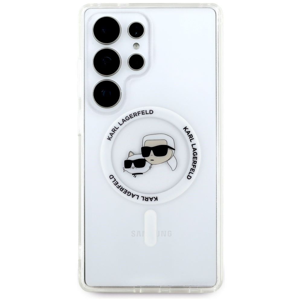 Funda MagSafe para Samsung Galaxy S25 Ultra S938, Karl Lagerfeld, IML Metal Karl & Choupette's Heads, Blanca.