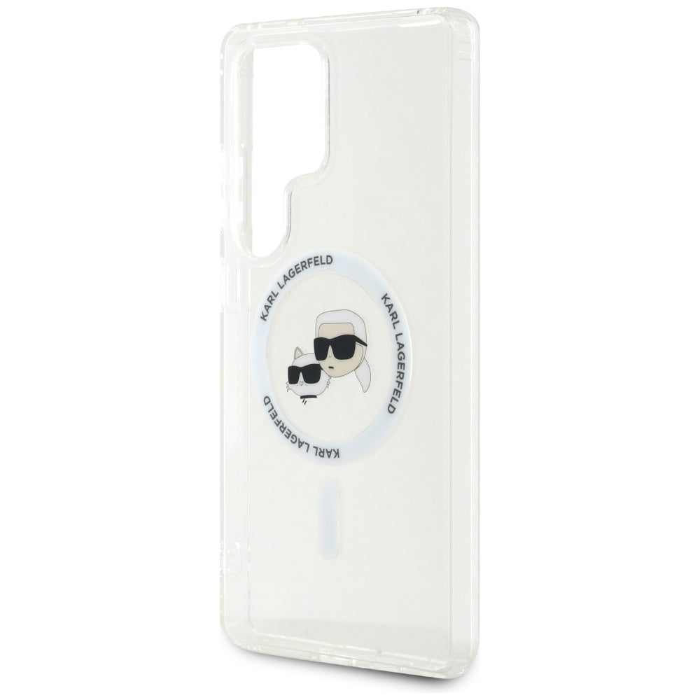 Funda MagSafe para Samsung Galaxy S25 Ultra S938, Karl Lagerfeld, IML Metal Karl & Choupette's Heads, Blanca.