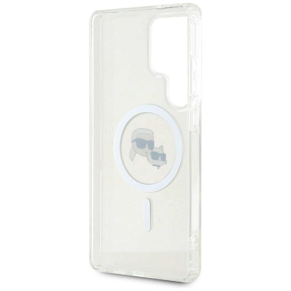 Funda MagSafe para Samsung Galaxy S25 Ultra S938, Karl Lagerfeld, IML Metal Karl & Choupette's Heads, Blanca.
