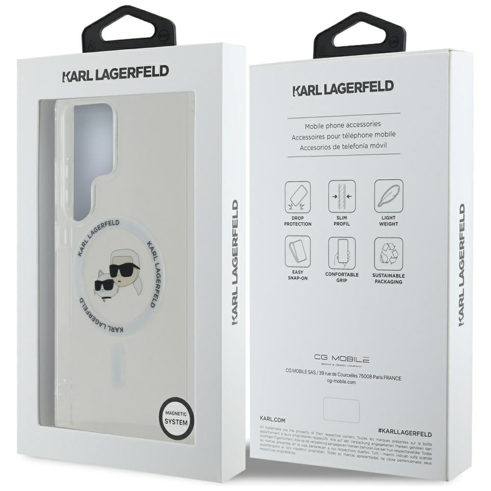Funda MagSafe para Samsung Galaxy S25 Ultra S938, Karl Lagerfeld, IML Metal Karl & Choupette's Heads, Blanca.