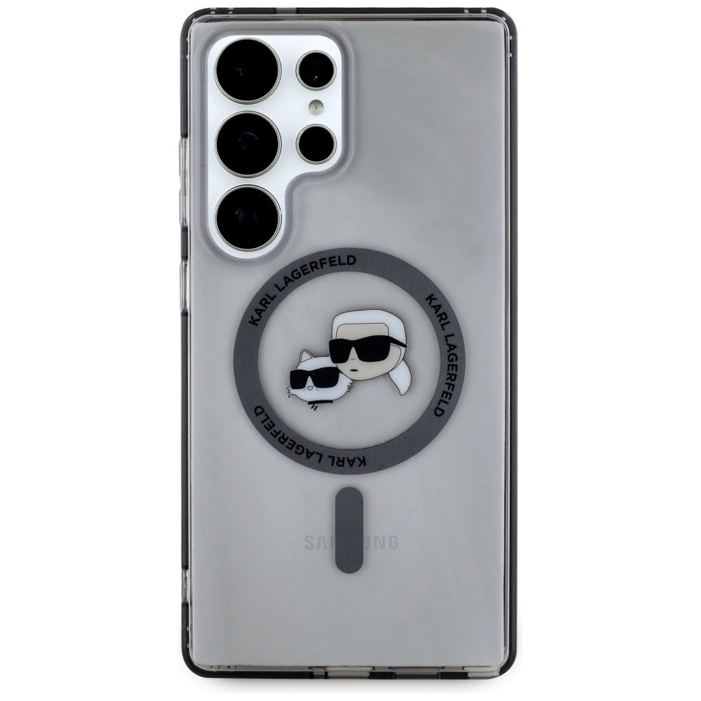 Funda MagSafe para Samsung Galaxy S25 Ultra S938, Karl Lagerfeld, IML Metal Karl & Choupette's Heads, Negra