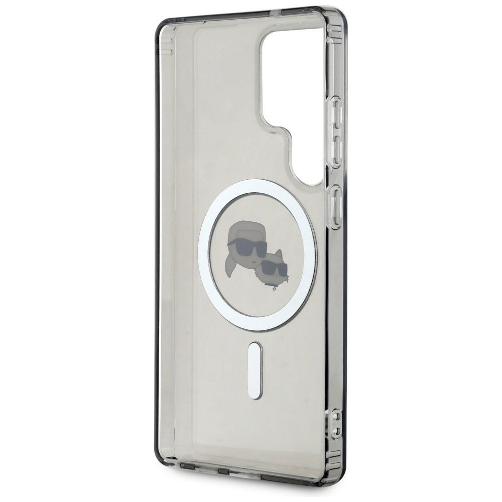 Funda MagSafe para Samsung Galaxy S25 Ultra S938, Karl Lagerfeld, IML Metal Karl & Choupette's Heads, Negra
