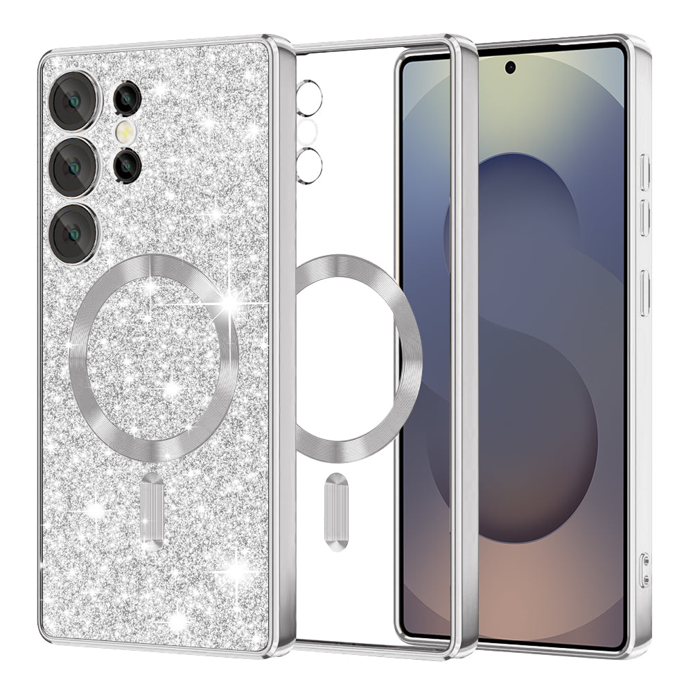 Funda MagSafe para Samsung Galaxy S25 Ultra S938, Techsuit, Luxury Glitter, Plateada
