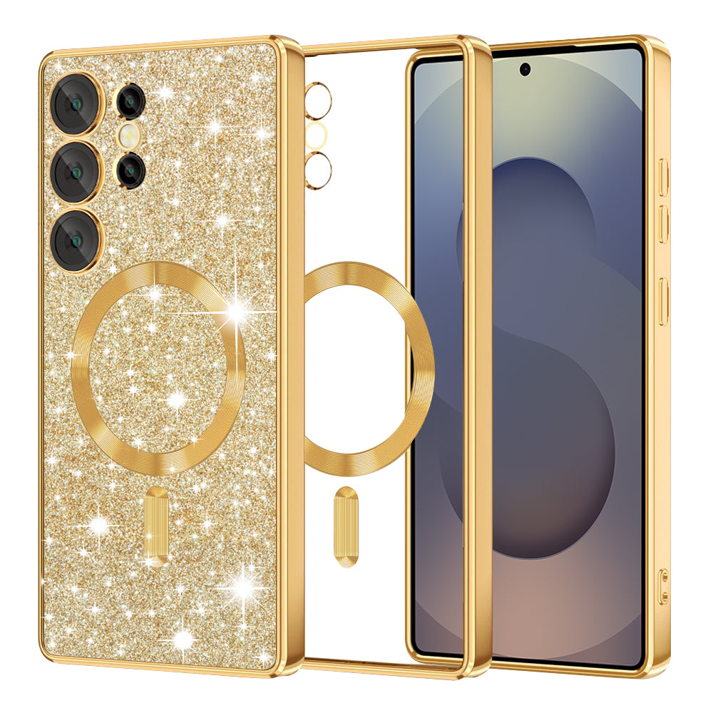 Funda MagSafe para Samsung Galaxy S25 Ultra S938, Techsuit, Luxury Glitter, Dorada