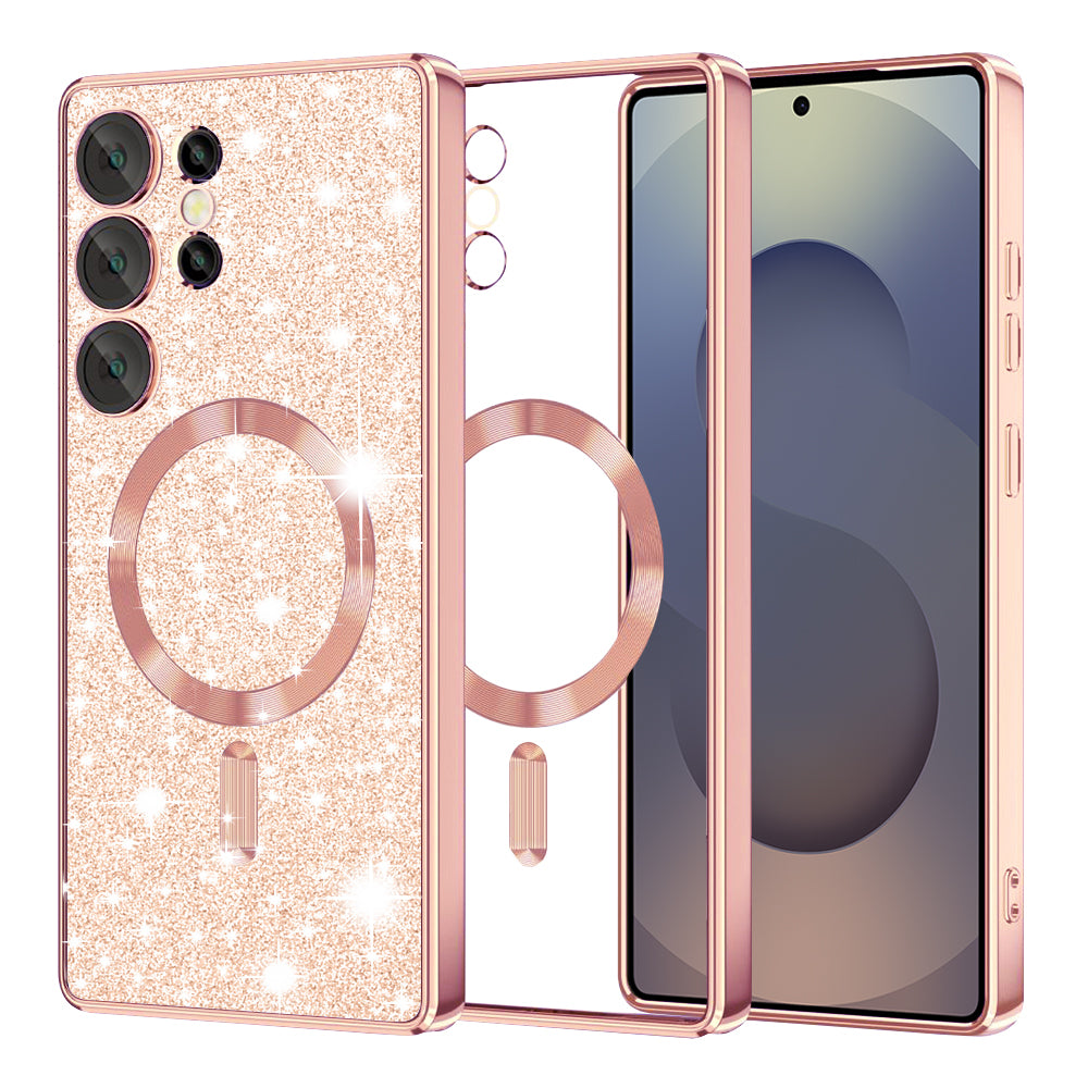 Funda MagSafe para Samsung Galaxy S25 Ultra S938, Techsuit, Luxury Glitter, Rosa Dorado