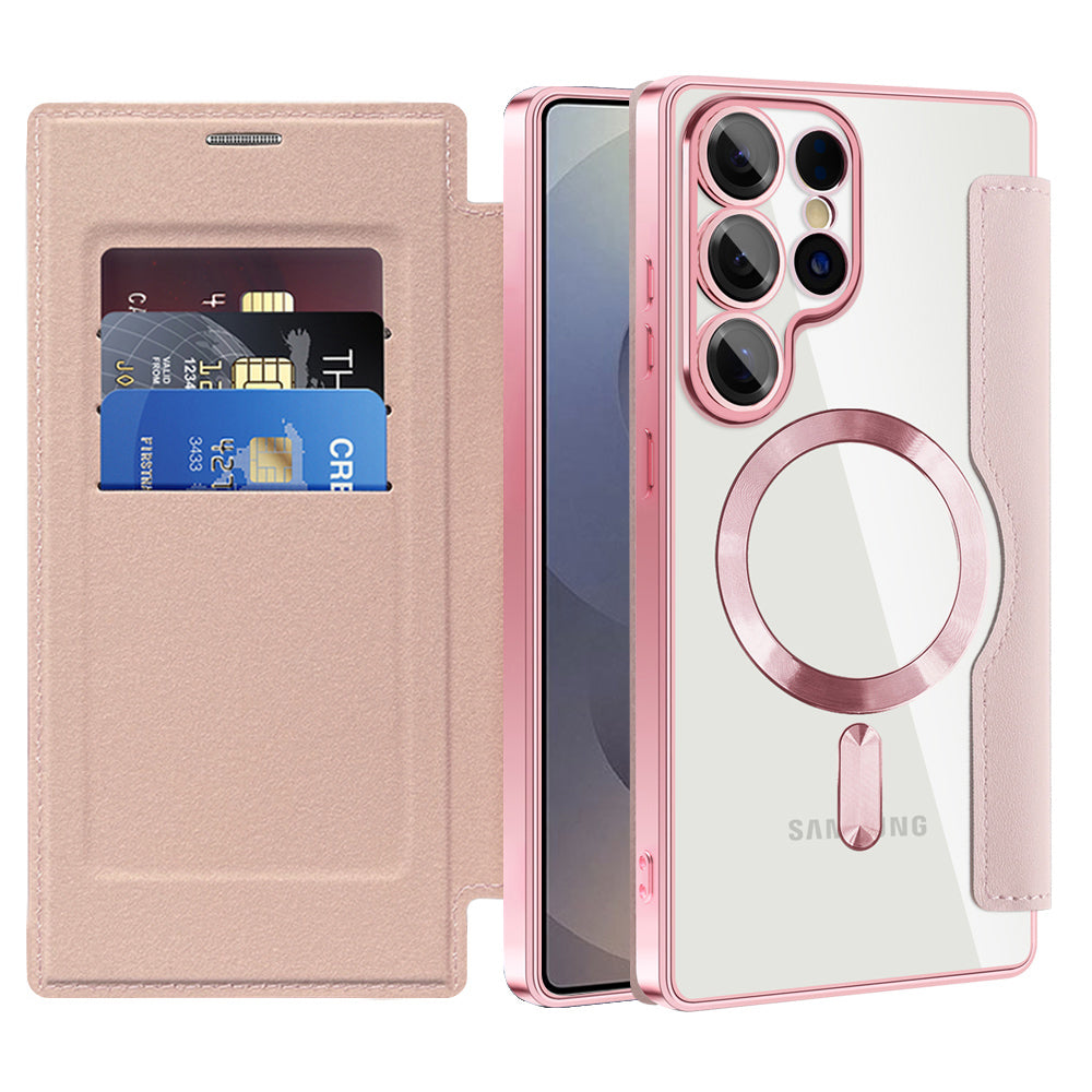 Funda MagSafe para Samsung Galaxy S25 Ultra S938, Techsuit, SmartMag Book, Rosa