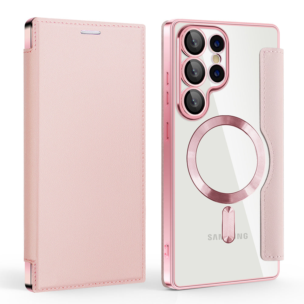 Funda MagSafe para Samsung Galaxy S25 Ultra S938, Techsuit, SmartMag Book, Rosa