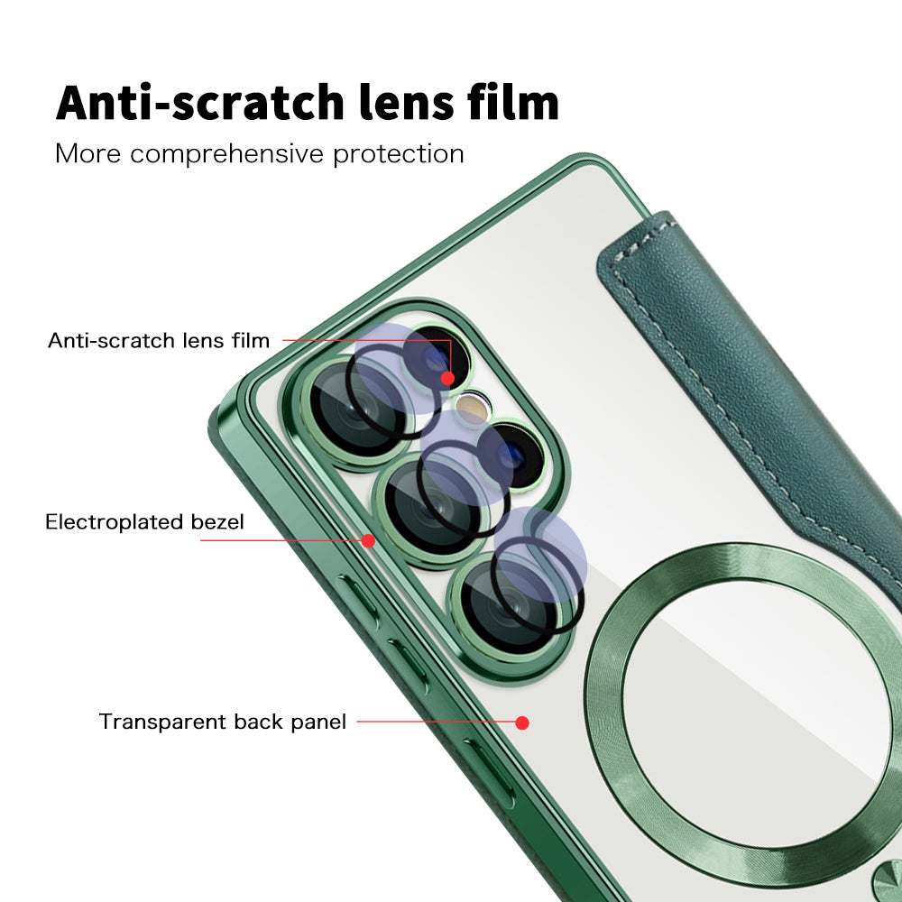 Funda MagSafe para Samsung Galaxy S25 Ultra S938, Techsuit, SmartMag Book, Verde