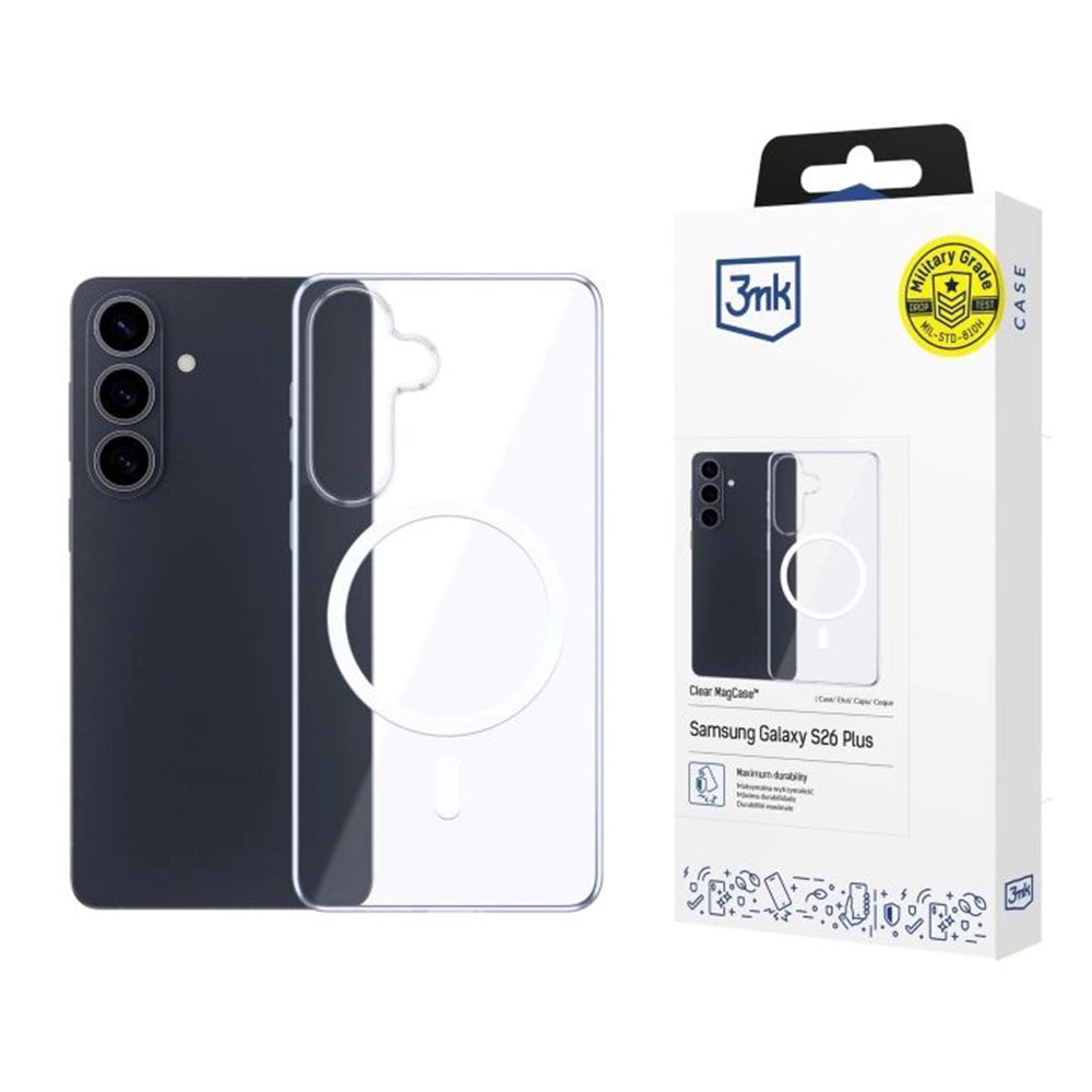 Funda MagSafe para Samsung Galaxy S26 S942, 3MK, Clear MagCase, Transparente